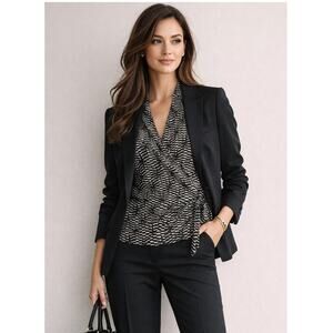The Limited 100% Silk Black White Geometric pattern Wrap Top Size M